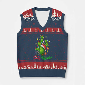 Feliz Navidad Cactus V-Neck Knit Sweater Vest Funny Spanish Xmas Gift TS12 Navy Red Print Your Wear