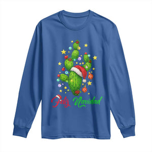 Feliz Navidad Cactus Long Sleeve Shirt Funny Spanish Christmas Gift TS12 Royal Blue Print Your Wear