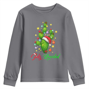 Feliz Navidad Cactus Youth Sweatshirt Funny Spanish Christmas Gift TS12 Charcoal Print Your Wear