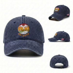 Mothman Washed Cotton Baseball Cap Retro Vintage Cryptid Gothic Horror Gift TS12 Washed Cap Universal Fit Navy Print Your Wear
