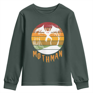 Mothman Youth Sweatshirt Retro Vintage Cryptid Gothic Horror Gift TS12 Dark Forest Green Print Your Wear