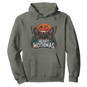 Mothman Hoodie Holiday Humor Merry Mothmas Cryptid Gift TS12 Military Green Print Your Wear