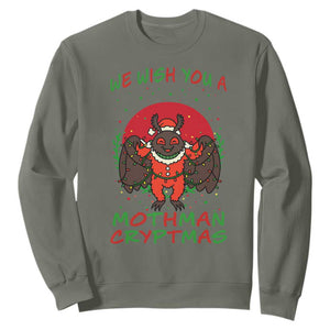 Mothman Christmas Sweatshirt We Wish You A Mothman Cryptmas Funny Christmas Gift TS12 Military Green Print Your Wear