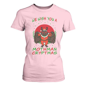 Mothman Christmas T Shirt For Women We Wish You A Mothman Cryptmas Funny Christmas Gift TS12 Light Pink Print Your Wear
