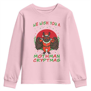 Mothman Christmas Youth Sweatshirt We Wish You A Mothman Cryptmas Funny Christmas Gift TS12 Light Pink Print Your Wear