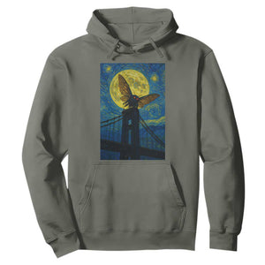 Mothman Starry Night Hoodie Van Gogh Cryptid Gift TS12 Military Green Print Your Wear