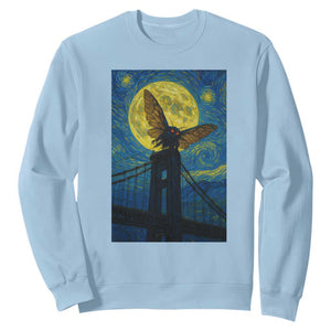 Mothman Starry Night Sweatshirt Van Gogh Cryptid Gift TS12 Light Blue Print Your Wear