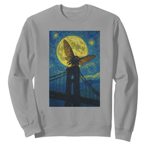 Mothman Starry Night Sweatshirt Van Gogh Cryptid Gift TS12 Sport Gray Print Your Wear