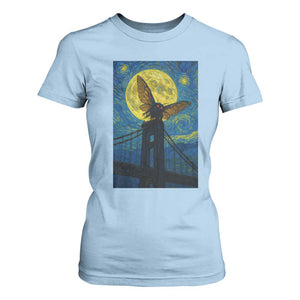 Mothman Starry Night T Shirt For Women Van Gogh Cryptid Gift TS12 Light Blue Print Your Wear