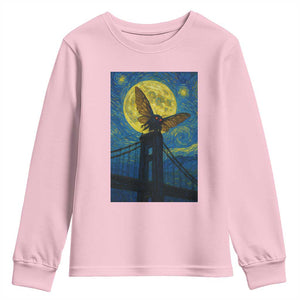 Mothman Starry Night Youth Sweatshirt Van Gogh Cryptid Gift TS12 Light Pink Print Your Wear