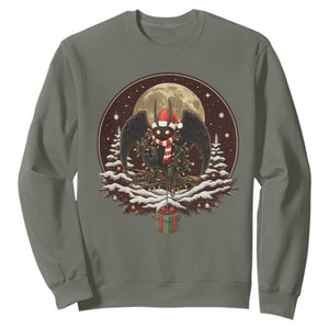 Mothman In Christmas Night Sweatshirt Funny Cryptid Gift TS12 Military Green Print Your Wear