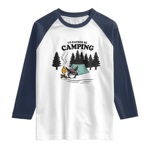 Mothman Raglan Shirt Id Rather Be Camping Funny Cryptid Gift TS12 White Navy Print Your Wear