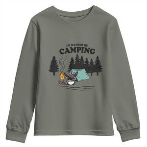 Mothman Youth Sweatshirt Id Rather Be Camping Funny Cryptid Gift TS12 Military Green Print Your Wear