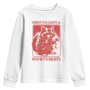 Christmas Lights And Womens Rights Youth Sweatshirt Raccoon Female Rage Holiday Gift - Print Your Wear