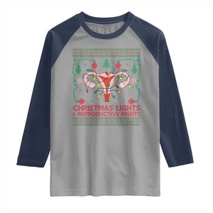 Christmas Lights And Reproductive Rights Raglan Shirt Xmas Feminist Supporter Gift TS12 Sport Gray Navy Print Your Wear