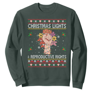 Funny Feminist Lights And Reproductive Rights Sweatshirt Ugly Christmas Gift TS12 Dark Forest Green Print Your Wear