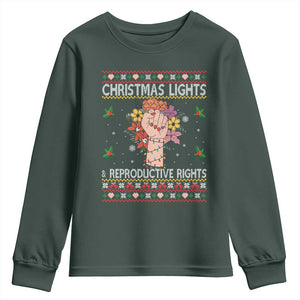 Funny Feminist Lights And Reproductive Rights Youth Sweatshirt Ugly Christmas Gift TS12 Dark Forest Green Print Your Wear