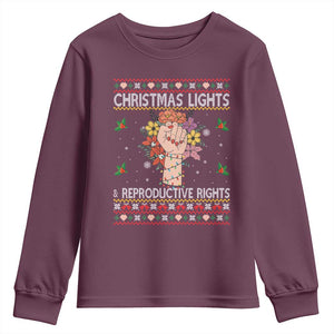 Funny Feminist Lights And Reproductive Rights Youth Sweatshirt Ugly Christmas Gift TS12 Maroon Print Your Wear