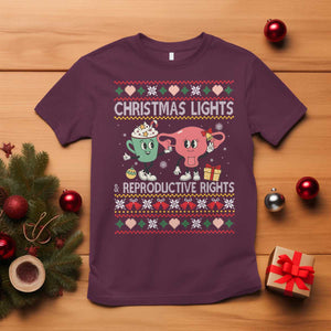 Funny Feminist Christmas Lights And Reproductive Rights Ugly Holiday Gift T Shirt TS12 Maroon Print Your Wear