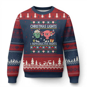 Funny Feminist Christmas Lights And Reproductive Rights Ugly Holiday Gift Ugly Christmas Sweater TS12 Navy Red Print Your Wear