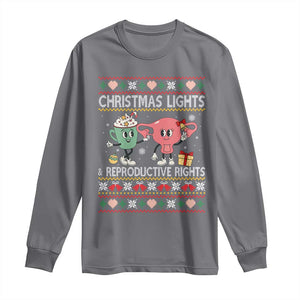 Funny Feminist Christmas Lights And Reproductive Rights Ugly Holiday Gift Long Sleeve Shirt TS12 Charcoal Print Your Wear