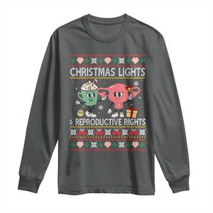 Funny Feminist Christmas Lights And Reproductive Rights Ugly Holiday Gift Long Sleeve Shirt TS12 Dark Heather Print Your Wear