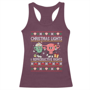 Funny Feminist Christmas Lights And Reproductive Rights Ugly Holiday Gift Racerback Tank Top TS12 Maroon Print Your Wear