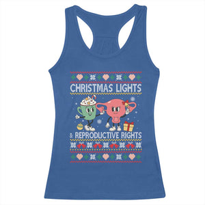 Funny Feminist Christmas Lights And Reproductive Rights Ugly Holiday Gift Racerback Tank Top TS12 Royal Blue Print Your Wear
