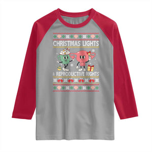 Funny Feminist Christmas Lights And Reproductive Rights Ugly Holiday Gift Raglan Shirt TS12 Sport Gray Red Print Your Wear