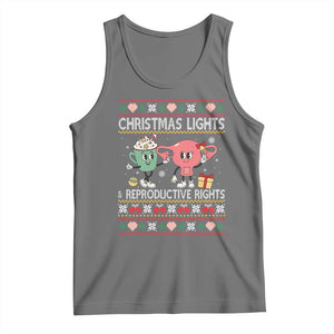 Funny Feminist Christmas Lights And Reproductive Rights Ugly Holiday Gift Tank Top TS12 Black Heather Print Your Wear