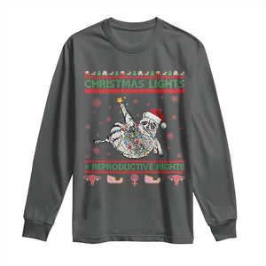 Christmas Lights And Reproductive Rights Ugly Christmas Long Sleeve Shirt Feminist Raccoon Gift TS12 Dark Heather Print Your Wear