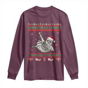 Christmas Lights And Reproductive Rights Ugly Christmas Long Sleeve Shirt Feminist Raccoon Gift TS12 Maroon Print Your Wear