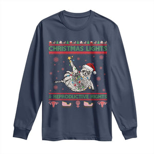 Christmas Lights And Reproductive Rights Ugly Christmas Long Sleeve Shirt Feminist Raccoon Gift TS12 Navy Print Your Wear