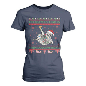 Christmas Lights And Reproductive Rights Ugly Christmas T Shirt For Women Feminist Raccoon Gift TS12 Navy Print Your Wear