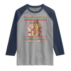 Ugly Christmas Feminist Raccoon Gift Raglan Shirt Reproductive Rights Are Human Rights TS12 Sport Gray Navy Print Your Wear