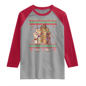 Ugly Christmas Feminist Raccoon Gift Raglan Shirt Reproductive Rights Are Human Rights TS12 Sport Gray Red Print Your Wear
