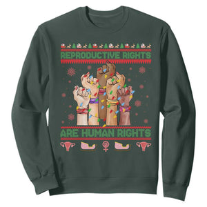 Ugly Christmas Feminist Raccoon Gift Sweatshirt Reproductive Rights Are Human Rights TS12 Dark Forest Green Print Your Wear