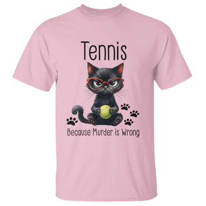 Funny Tennis Cat Gift T Shirt Because Murder Is Wrong TS12 Light Pink Print Your Wear