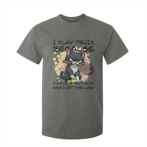 Funny Cat Plays Tennis T Shirt For Kid Because Punching People Is Against The Law TS12 Military Green Print Your Wear