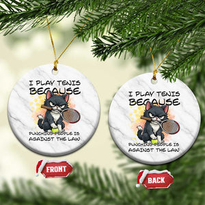 Funny Cat Plays Tennis Ceramic Ornament Because Punching People Is Against The Law TS12 1pc White Marble Print Your Wear
