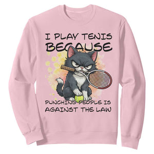 Funny Cat Plays Tennis Sweatshirt Because Punching People Is Against The Law TS12 Light Pink Print Your Wear