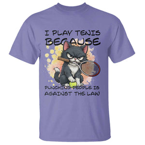 Funny Cat Plays Tennis T Shirt Because Punching People Is Against The Law TS12 Violet Print Your Wear