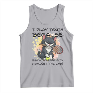 Funny Cat Plays Tennis Tank Top Because Punching People Is Against The Law TS12 Athletic Heather Print Your Wear