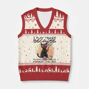 Because Punching People Is Against The Law V-Neck Knit Sweater Vest Funny Tennis Cat Gift TS12 Beige Red Print Your Wear