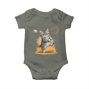 Funny Grumpy Cat Tennis Player Baby Onesie Gift For Tennis Fans TS12 Military Green Print Your Wear