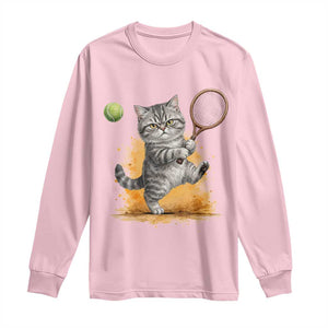 Funny Grumpy Cat Tennis Player Long Sleeve Shirt Gift For Tennis Fans TS12 Light Pink Print Your Wear