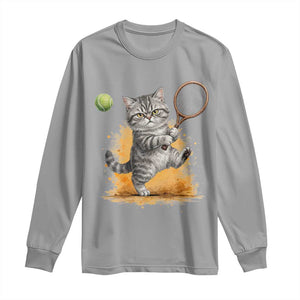 Funny Grumpy Cat Tennis Player Long Sleeve Shirt Gift For Tennis Fans TS12 Sport Gray Print Your Wear