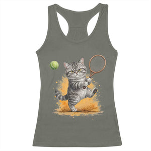 Funny Grumpy Cat Tennis Player Racerback Tank Top Gift For Tennis Fans TS12 Military Green Print Your Wear