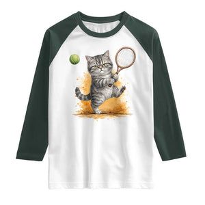 Funny Grumpy Cat Tennis Player Raglan Shirt Gift For Tennis Fans TS12 White Dark Forest Green Print Your Wear