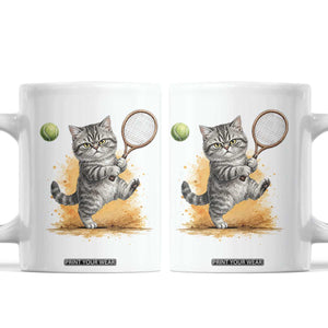 Funny Grumpy Cat Tennis Player Coffee Mug Gift For Tennis Fans TS12 White Print Your Wear
